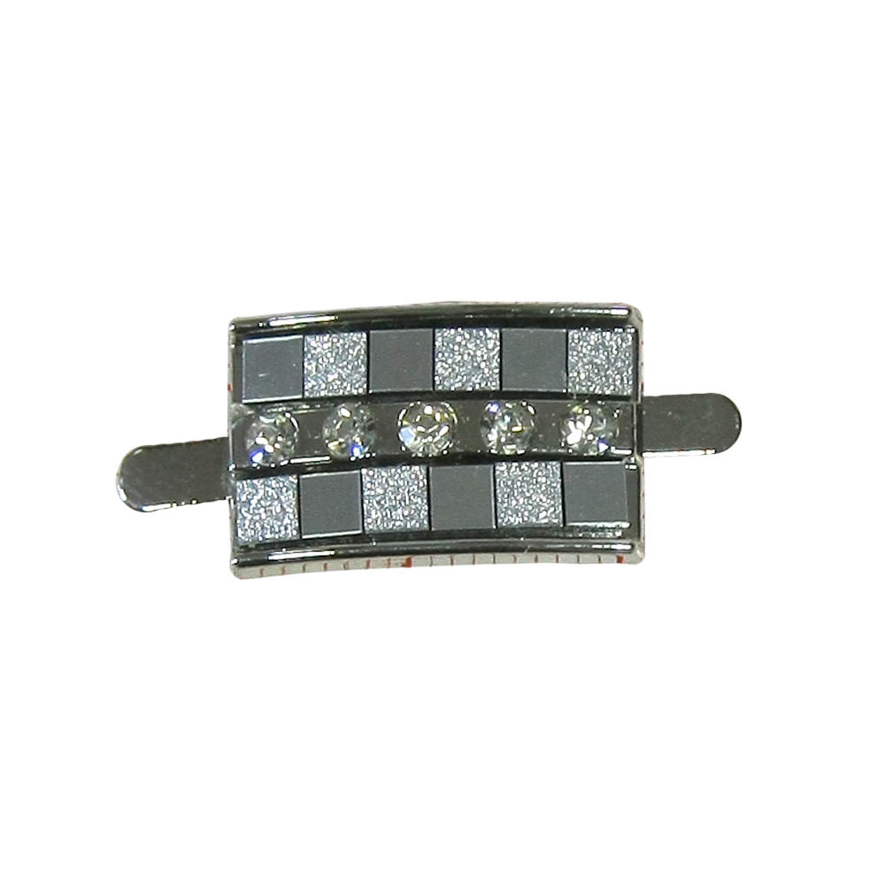 Краб металл Шахматка 19*12мм NIKEL, зеркально-серебряные квадраты, белые камни, шт. Крабы Металл Геометрия Декор