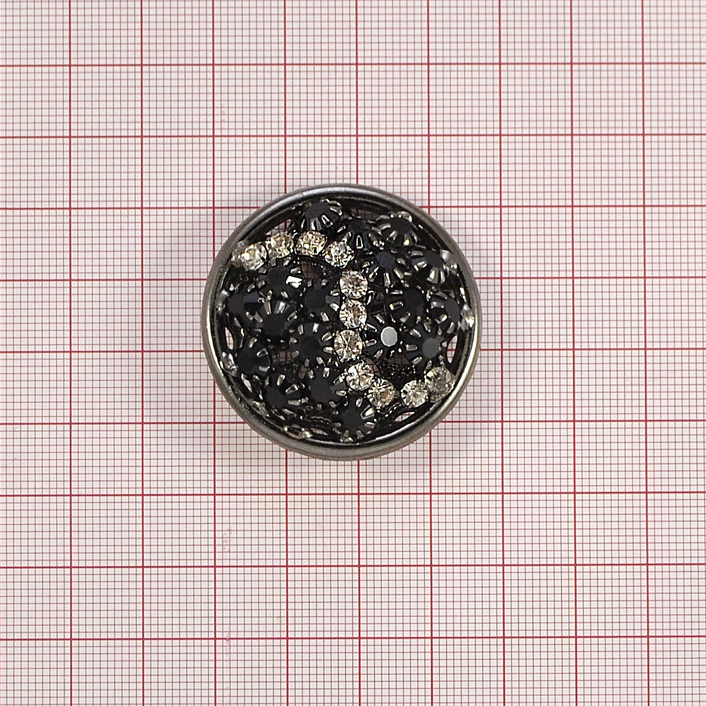 Пуговица шубная Инь-Инь 38мм black nikel, черные, белые камни, шт. Пуговица Шубная