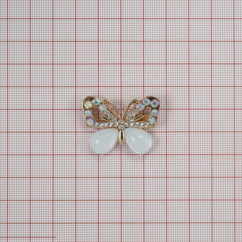 Краб металл Бабочка 35*25мм, золото, белые камни и хамелеон, белый жемчуг, шт. Крабы Металл Цветы, Жуки