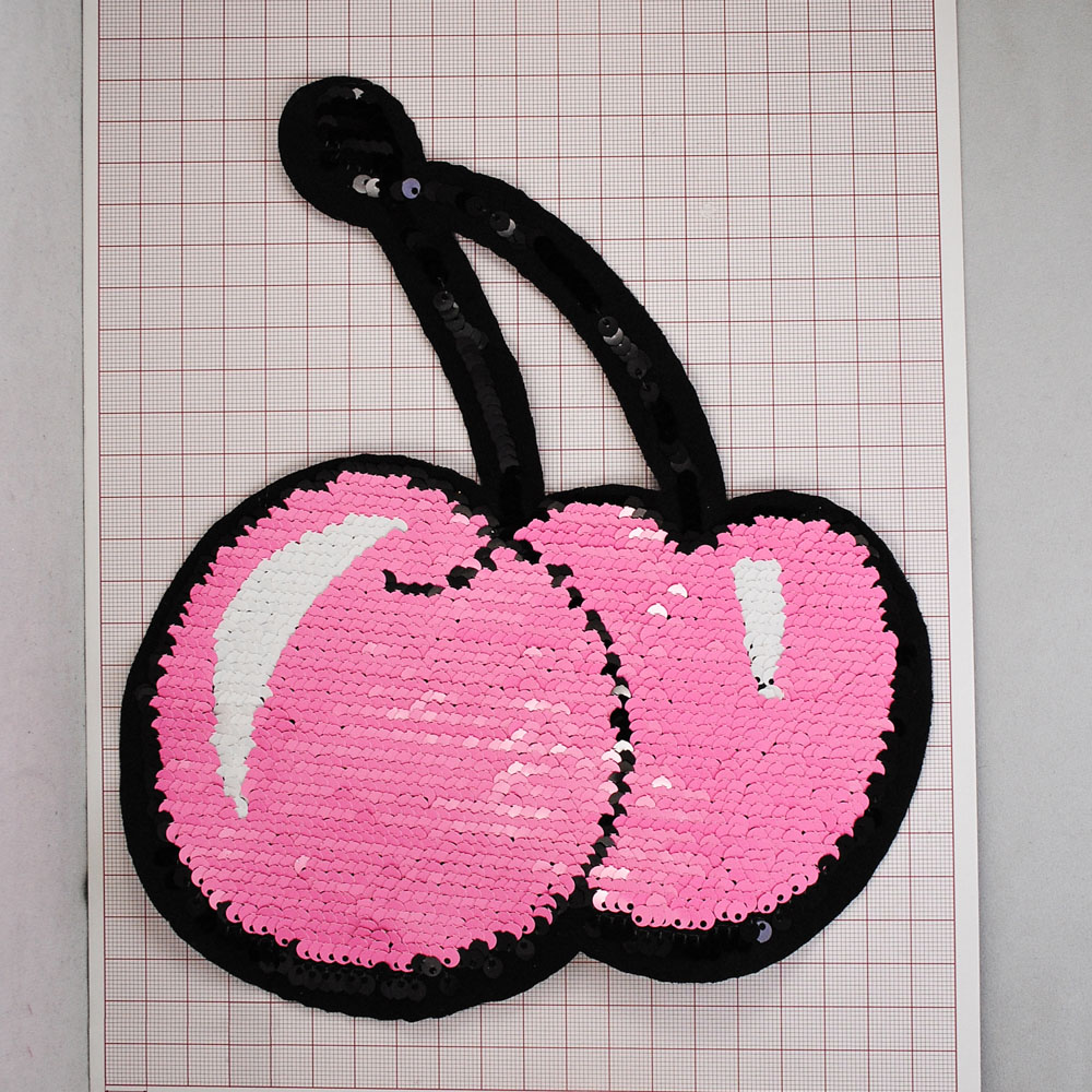 Аппликация клеевая пайетки двусторонняя Вишенки 19*22см черные и красные пайетки, шт. Аппликации клеевые Пайетки