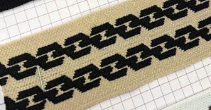 Тесьма 4,5см  вязаная Цепи, бежевый, черный, ярд. Тесьма