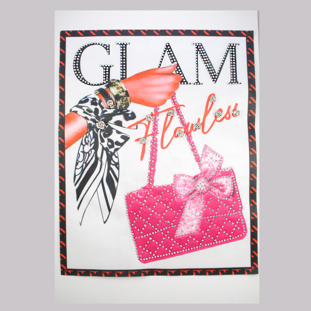 Аппликация приш. Сумка Glam, 19*23,9см, роз., кр., бел., стразы, шт. Аппликации Пришивные Постер