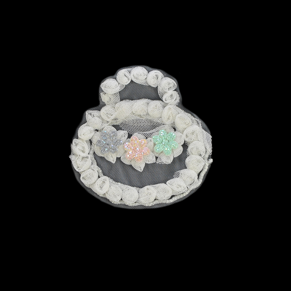 Аппликация кружевная пришивная Сумочка, 8*8см, белый, серый, розовый, салатовый, шт. Аппликации Пришивные Кружевные Вязаные