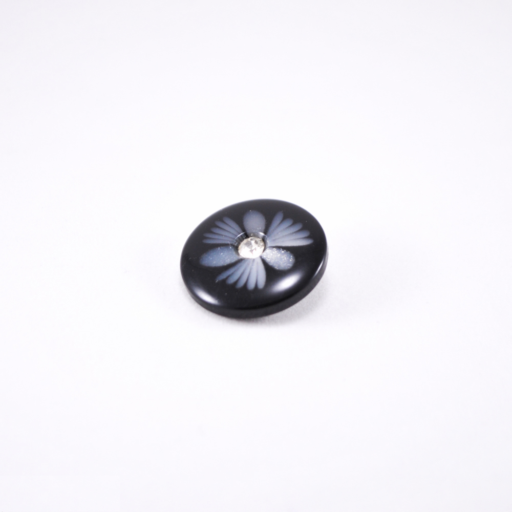 Пуговица №2987-40 черная / цветок, 1 камень. Пуговица декоративная