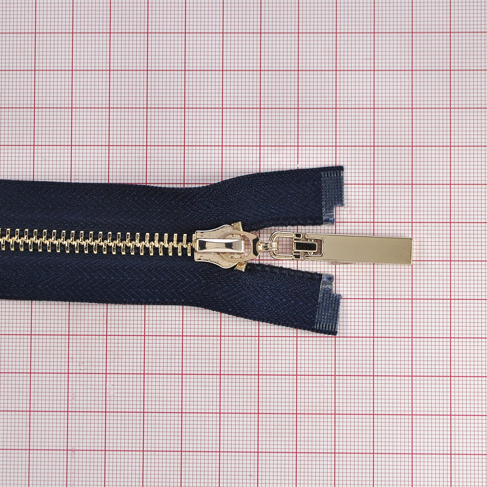 Змейка металлическая №5 85см О/Е GOLD, синяя ткань, двусторонняя, шт. Змейка Металл