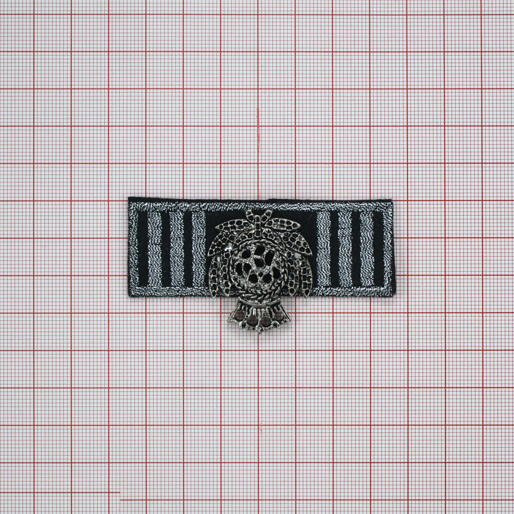 Нашивка тканевая Прямоугольник и герб, черная, серебро, шт.. Шеврон Нашивка