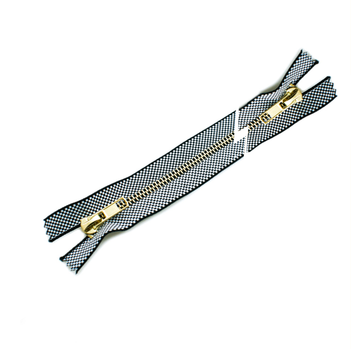 Змейка металлическая №5 100см, О/Е, Gold и черно-белая клетка ткань, двусторонняя, шт. Змейка Металл