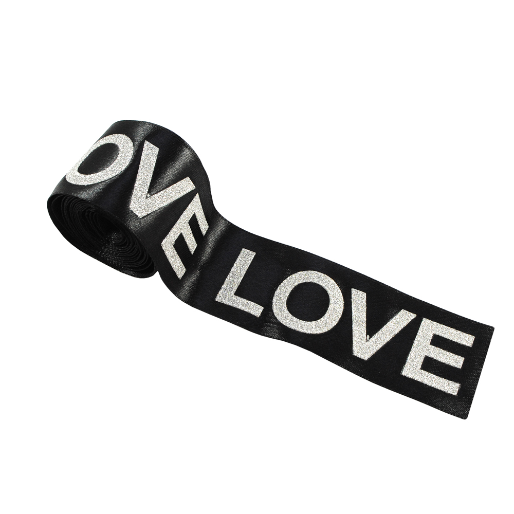 Тесьма с прорезиненным лого LOVE, 4см, черный, серебряный, ярд. Тесьма