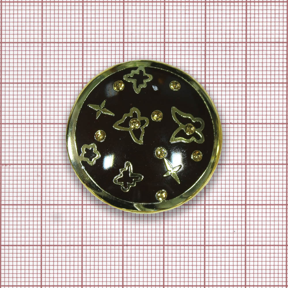 Пуговица шубная 32791111 Бабочки 39мм GOLD, темно-кофейный перламутр, топаз камни, шт. Пуговица Шубная