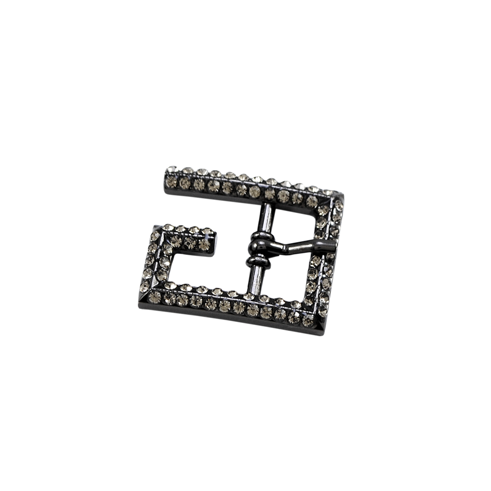 Пряжка металл с камнями Левая разомкнутый прямоугольник, 2,7*2,2см, никель блек, белый, шт. Пряжка