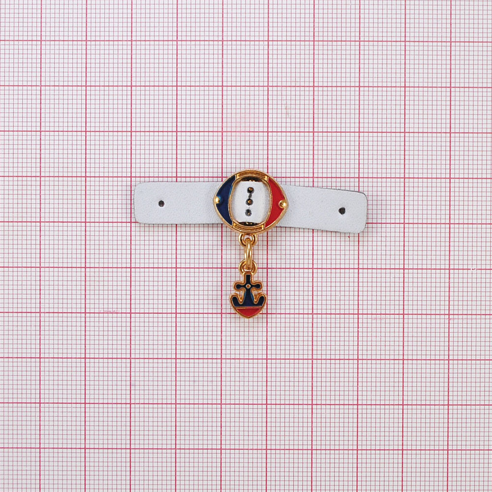 Лейба кожзам A11761 Ремешок, подвеска якорь 50*33мм белый, GOLD, эмаль. Лейба Кожзам