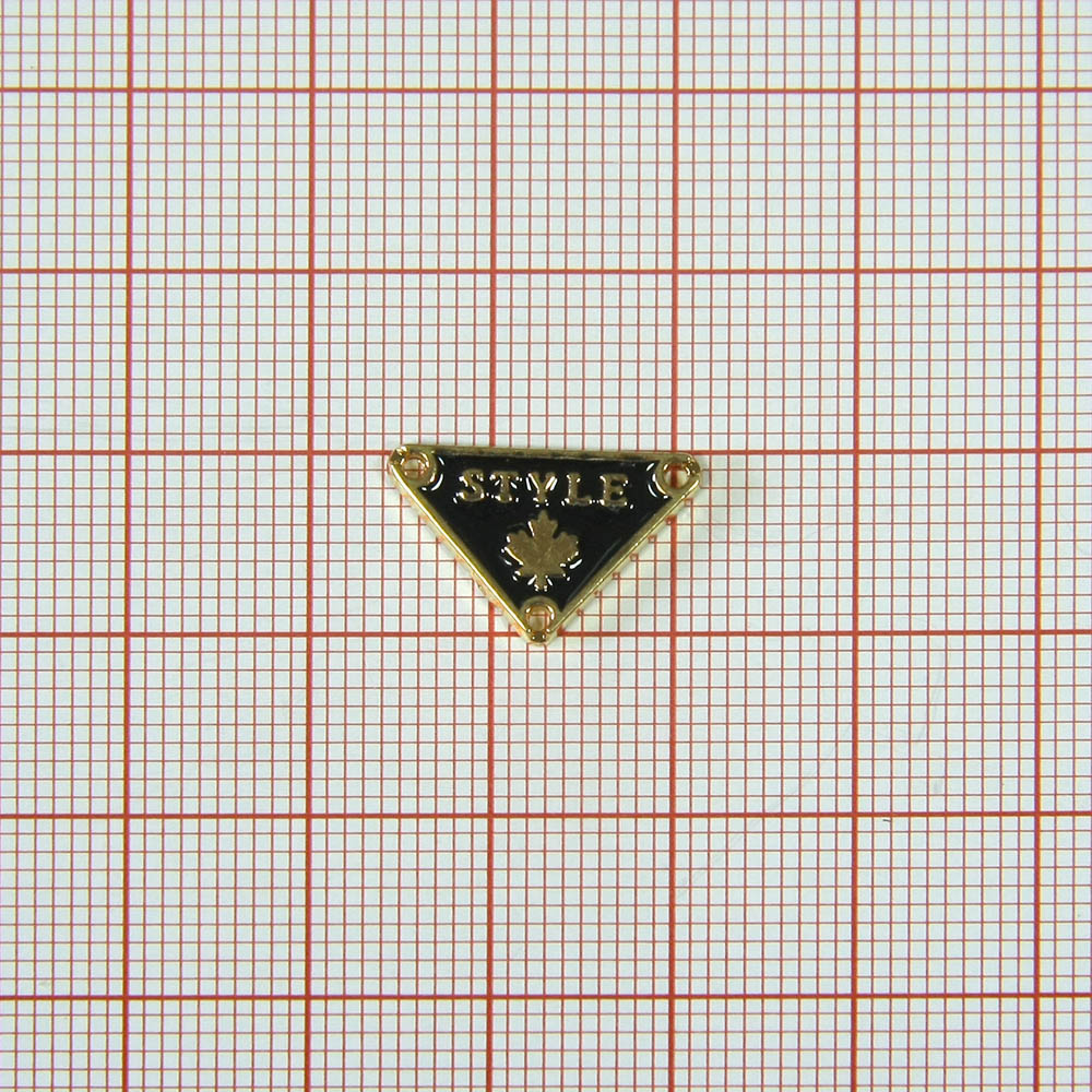 Лейба металл Style Клен 17*10м треугольник пришивной GOLD, черная эмаль. Лейба Металл