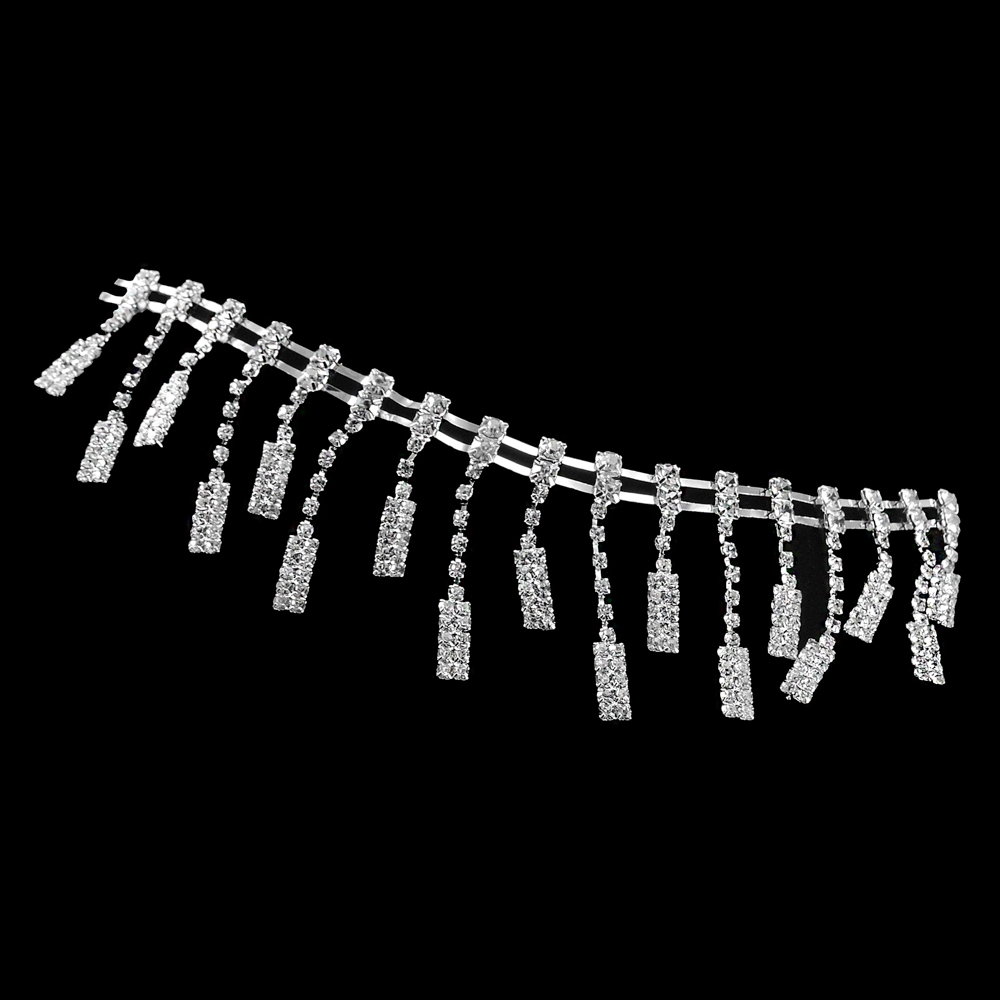 Тесьма стразы, 2 ряда с крупными подвесками, никель, белый, ярд. Тесьма из страз