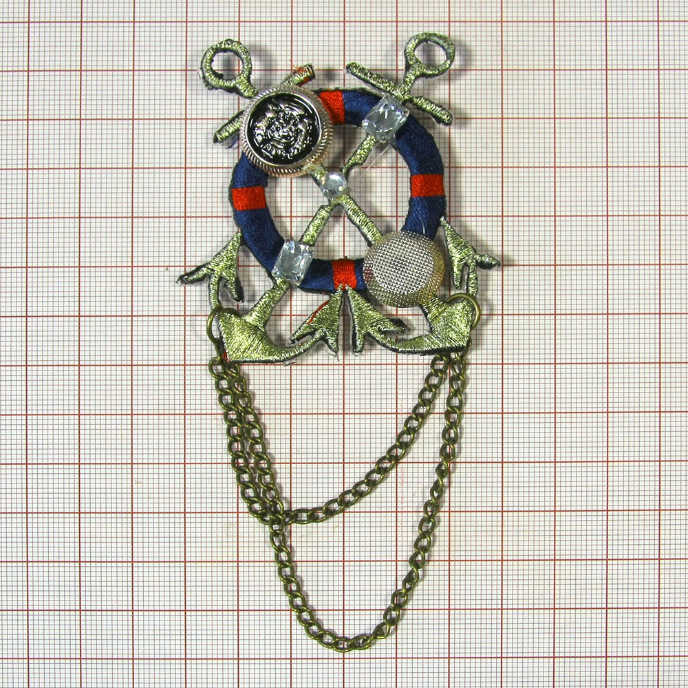 Брошь 2 Якоря и круг, цепочки, шт . Броши