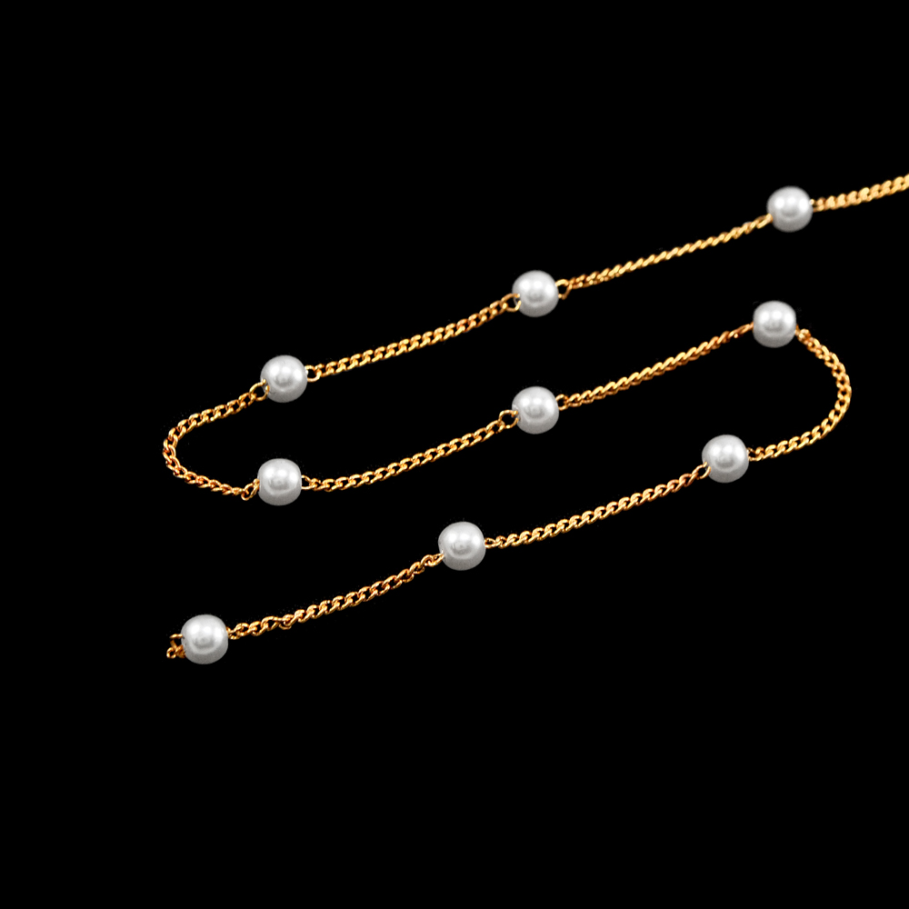 Тесьма-цепочка Жемчужины, 0,4см, золото, жемчуг, ярд. Тесьма из страз