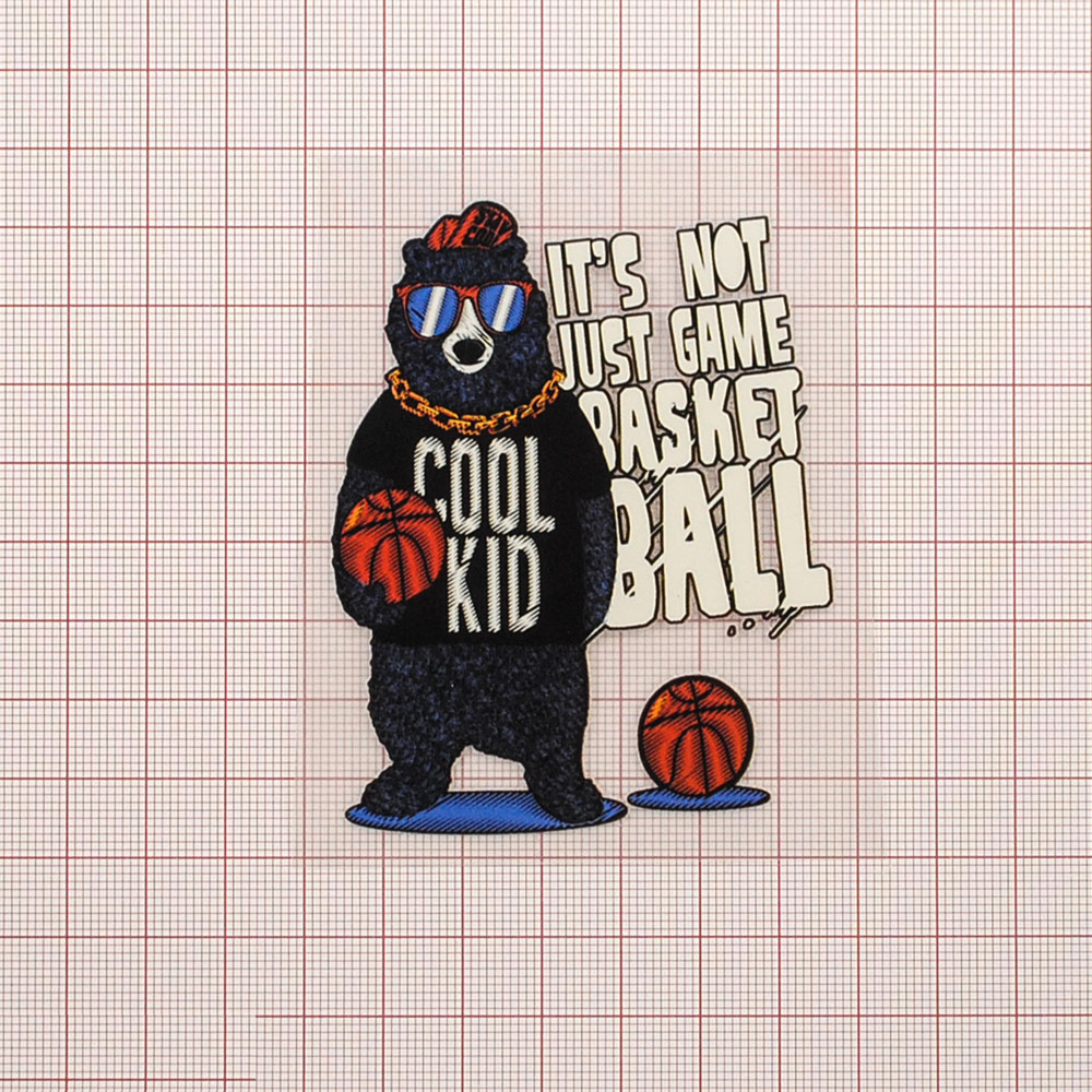 Термоаппликация Медведь с мячами 8*6см, черная, белая, синяя, оранжевая, шт. Термопереводки Детские