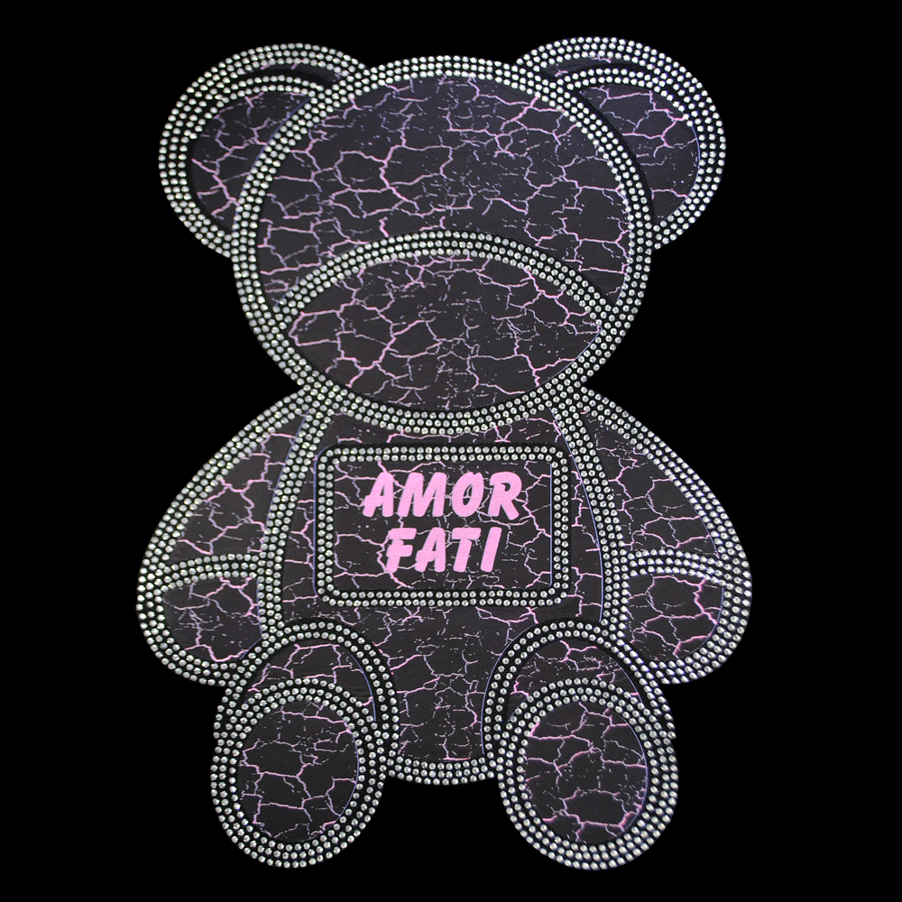 Аппликация композит, Мишка Amor, 19,5*26,5см, DTF флуоресцент, стразы SS6 серебро 62581, шт. Аппликация композит