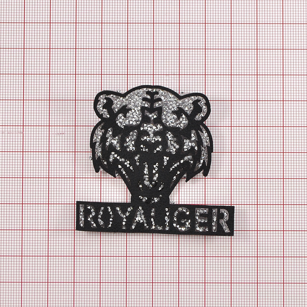 Аппликация клеевая со стразами Тигр ROYALIGER, 5,5*6см, серебро, шт. Аппликации клеевые Стразы комб.