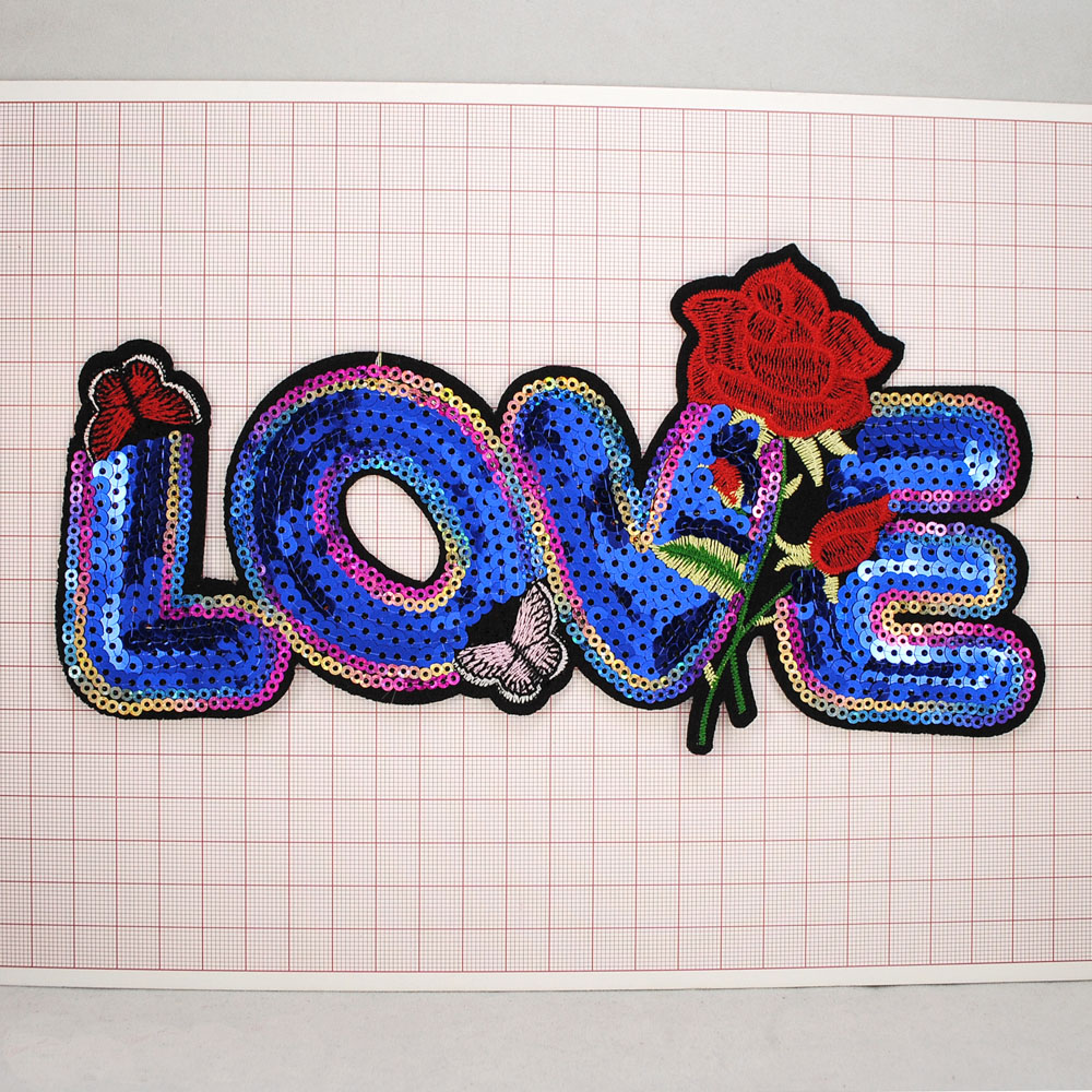 Аппликация клеевая пайетки LOVE Роза Бабочка 12*23см синий, красный, шт. Аппликации клеевые Пайетки