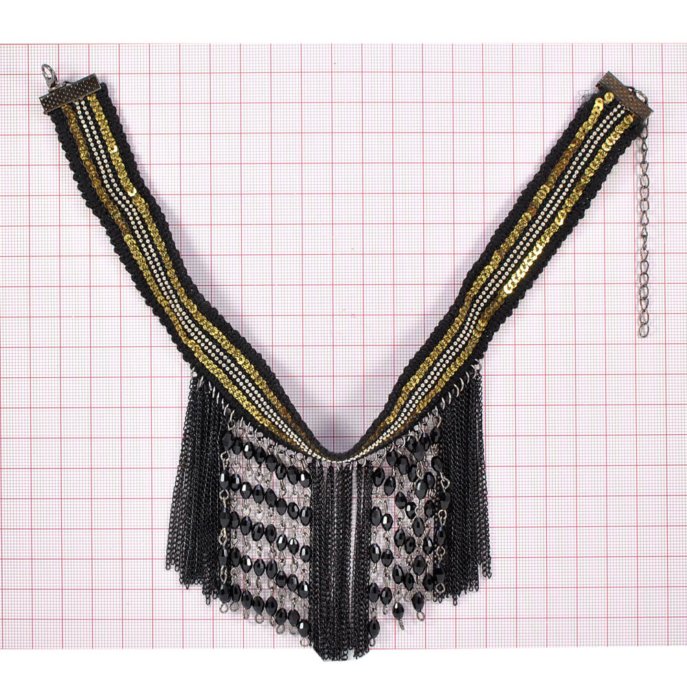 Воротник A56 черный и золотые пайетки, черный бисер, цепи BLACK, шт. Воротники