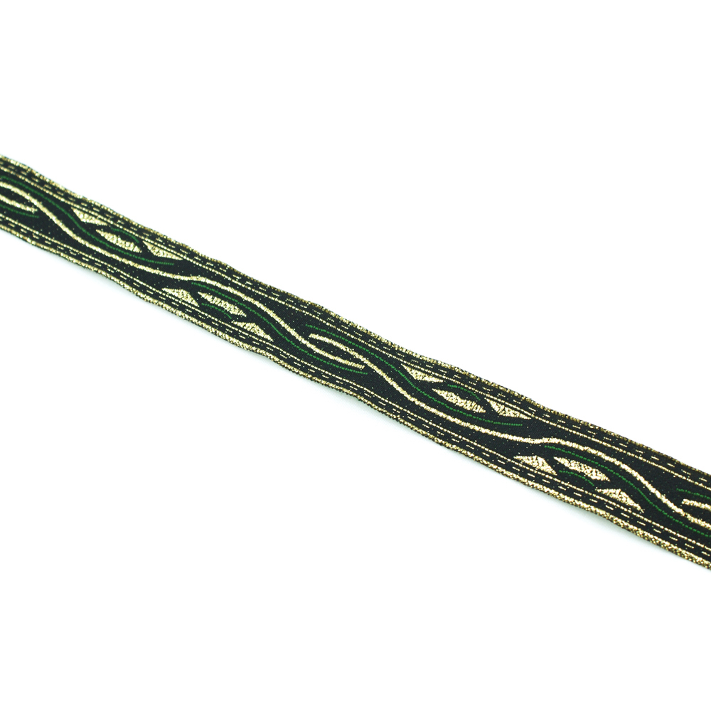 Тесьма декор. №6 орнамент золото, зелен. 1,2см 100м. Тесьма Разное