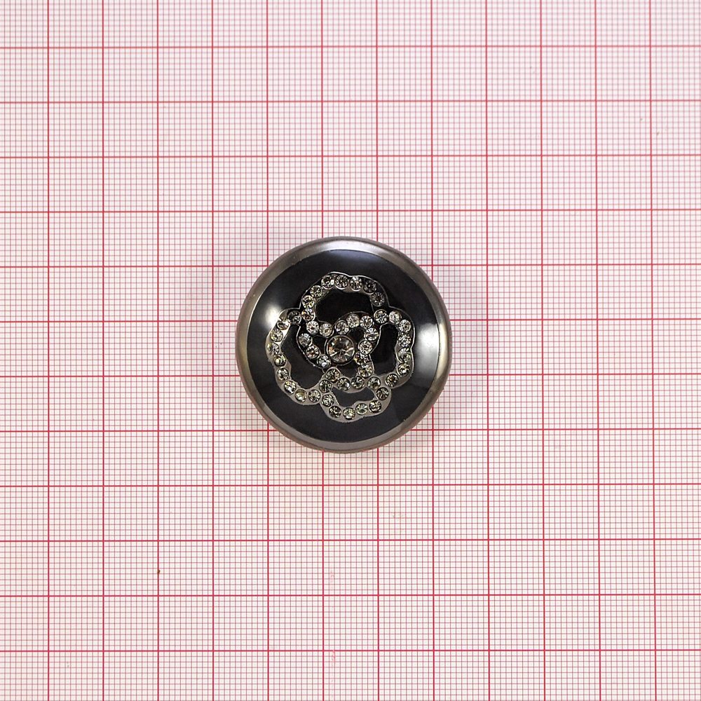 Пуговица шубная 32791171 Роза 39мм black nikel, черная эмаль, black diamond камни, шт. Пуговица Шубная