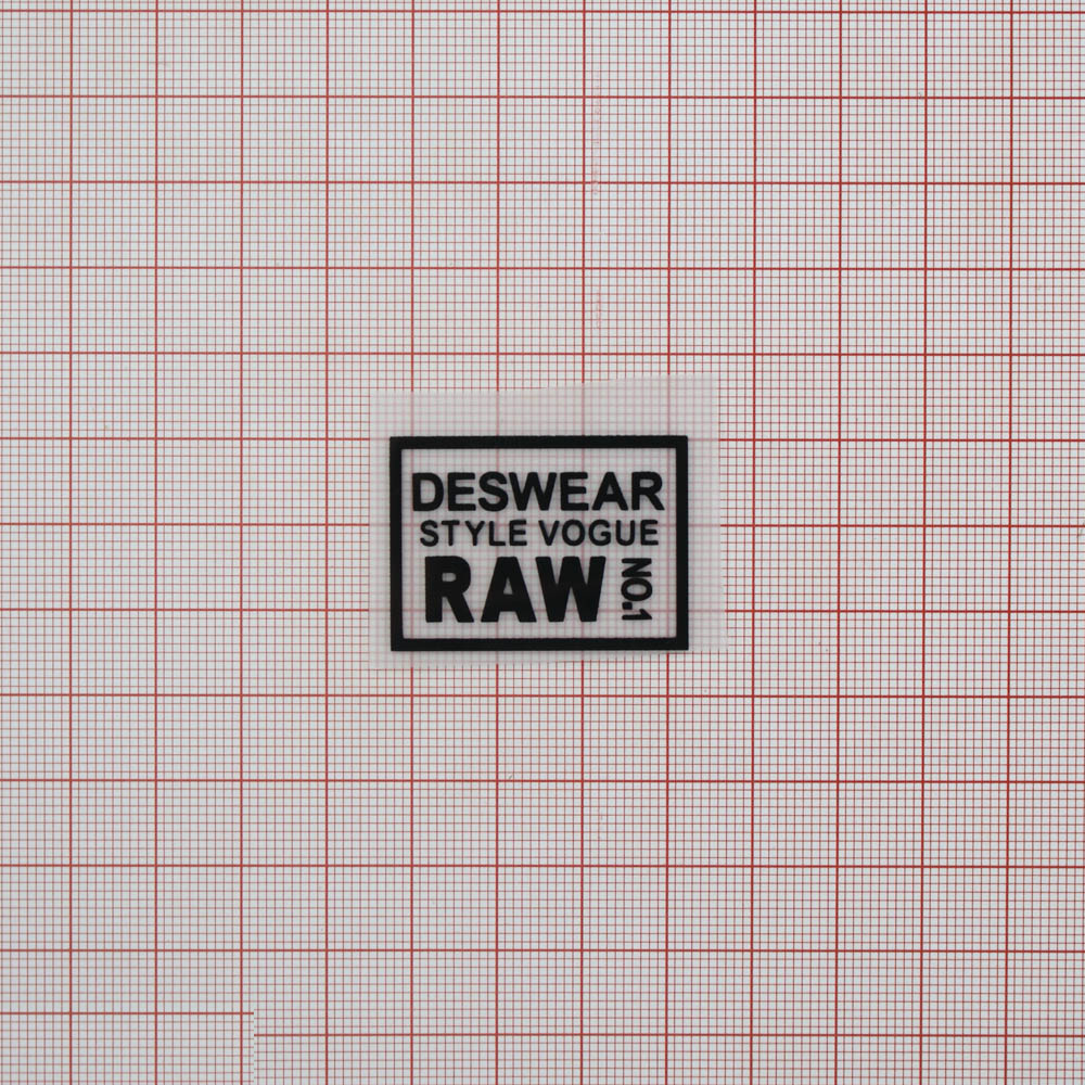 Термоаппликация резиновая прозрачная Deswear RAW 35*25мм прямоугольная, черный рисунок, шт. Термопереводки Резиновые, Термопленка