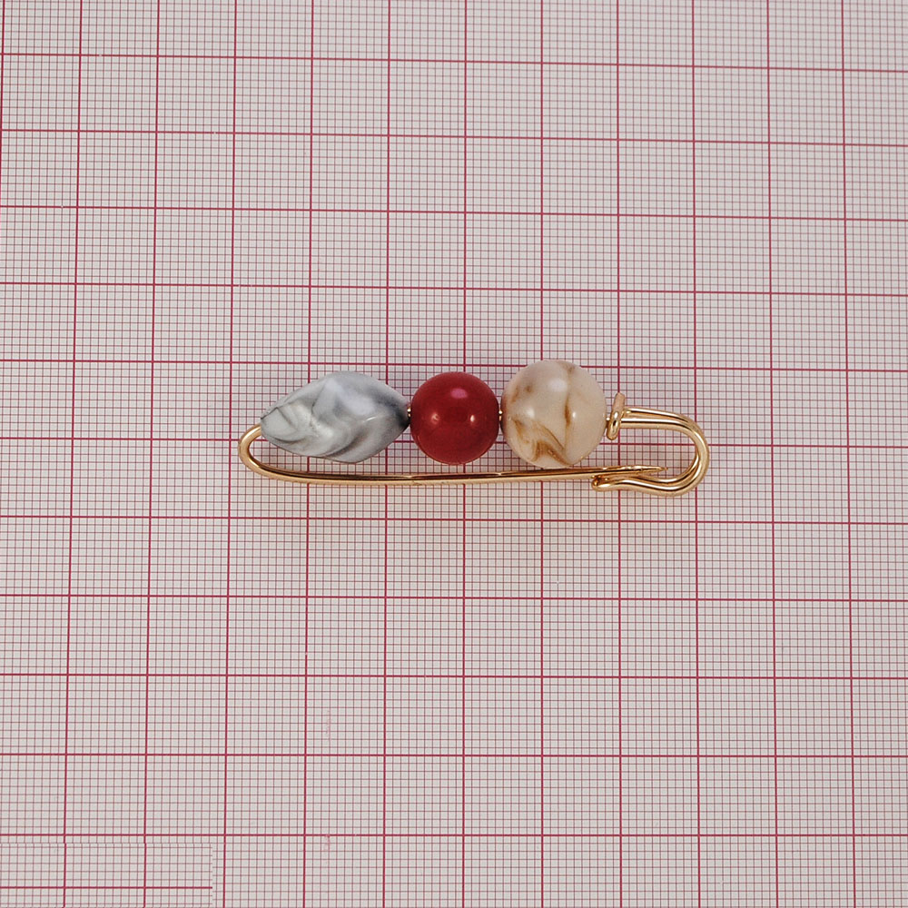 Булавка Декоративные камни 6,2*2см серый, красный, бежевый, шт. Булавки