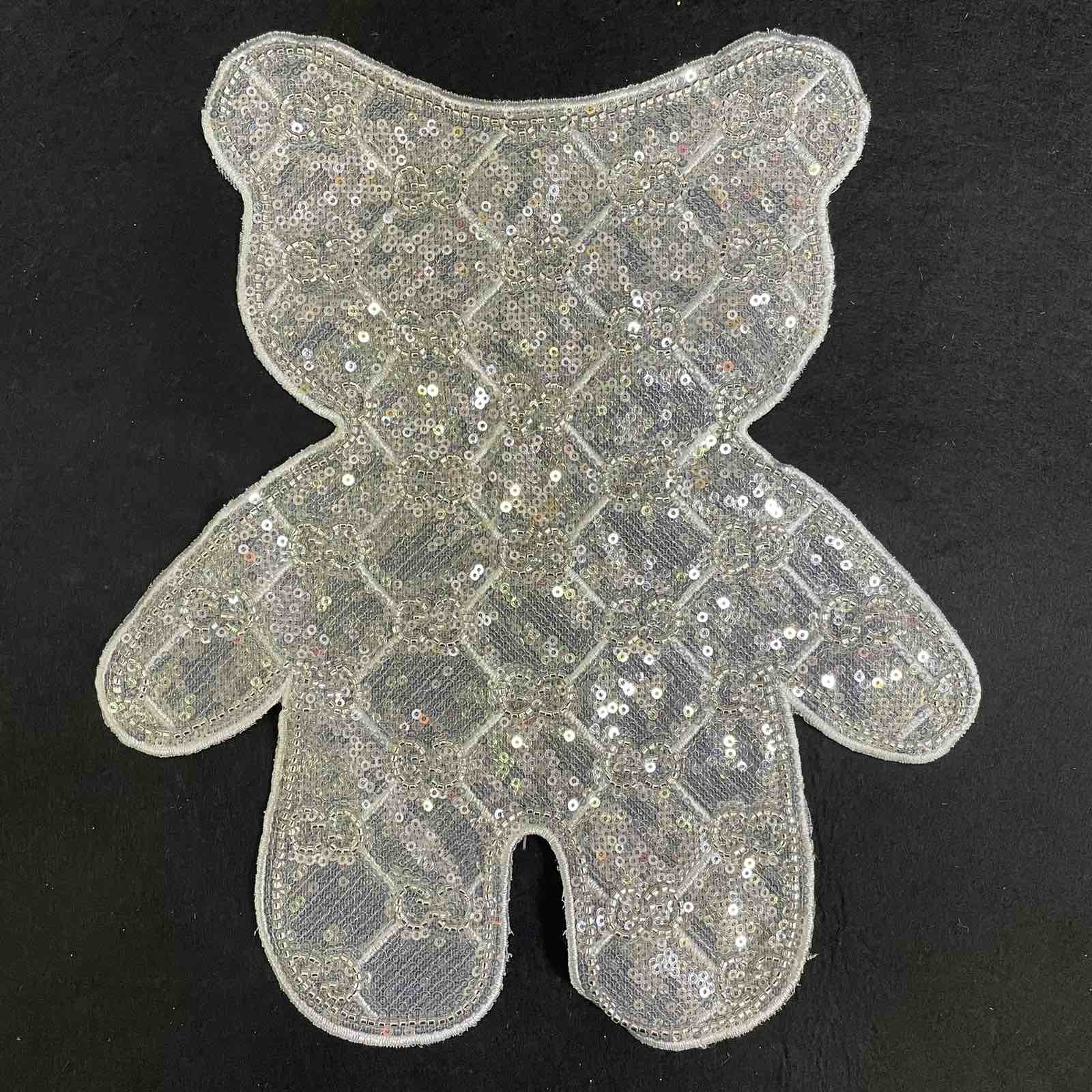 Аппл., выш. на сетке Мишка, 28*25см, бел., бусины, пайетки, шт.. Аппликации Пришивные Кружевные Вязаные