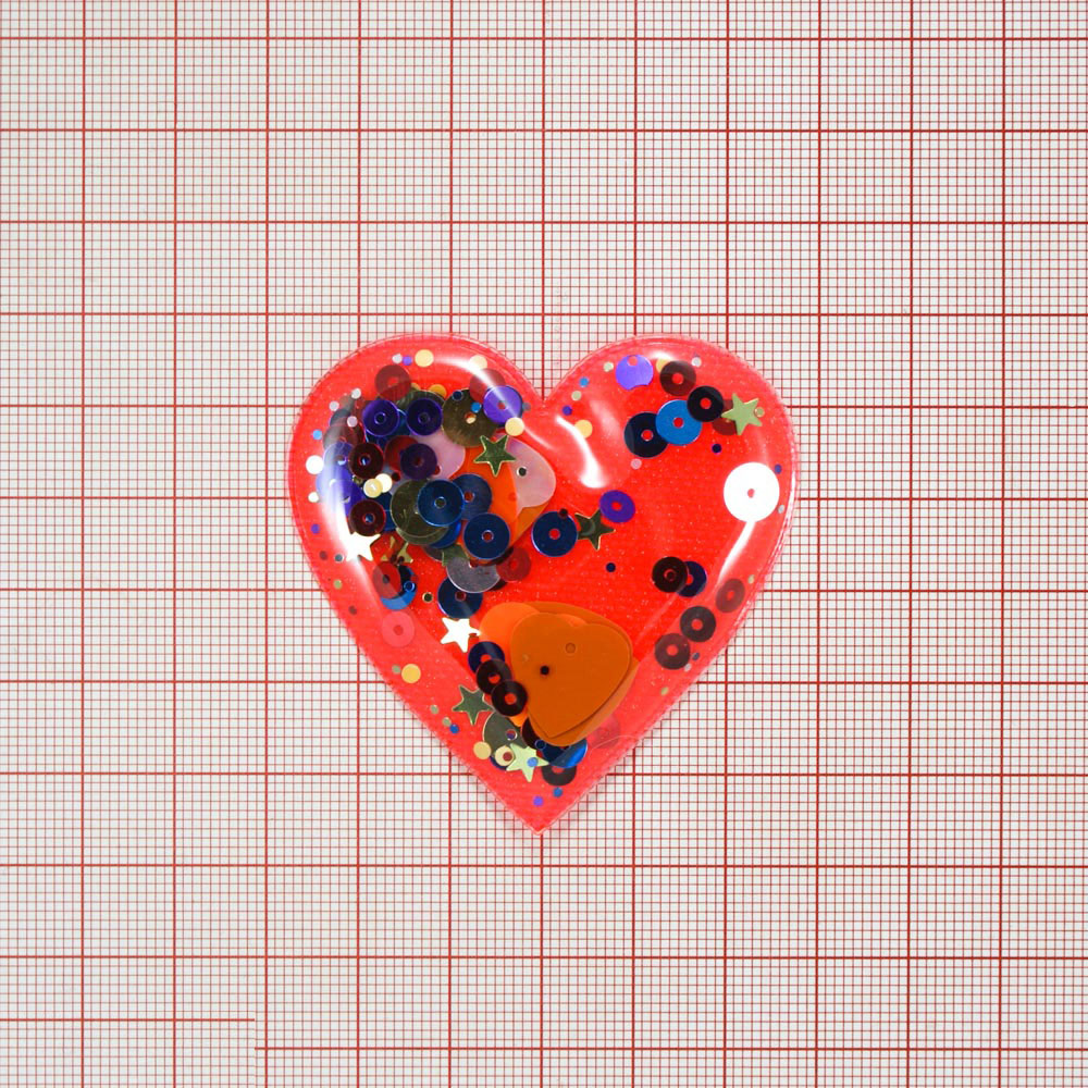 Аппликация клеевая силиконовая Аквариум Сердце 5,5*5,5см ярко-оранжевый, шт. Аппликации клеевые Резина, Силикон