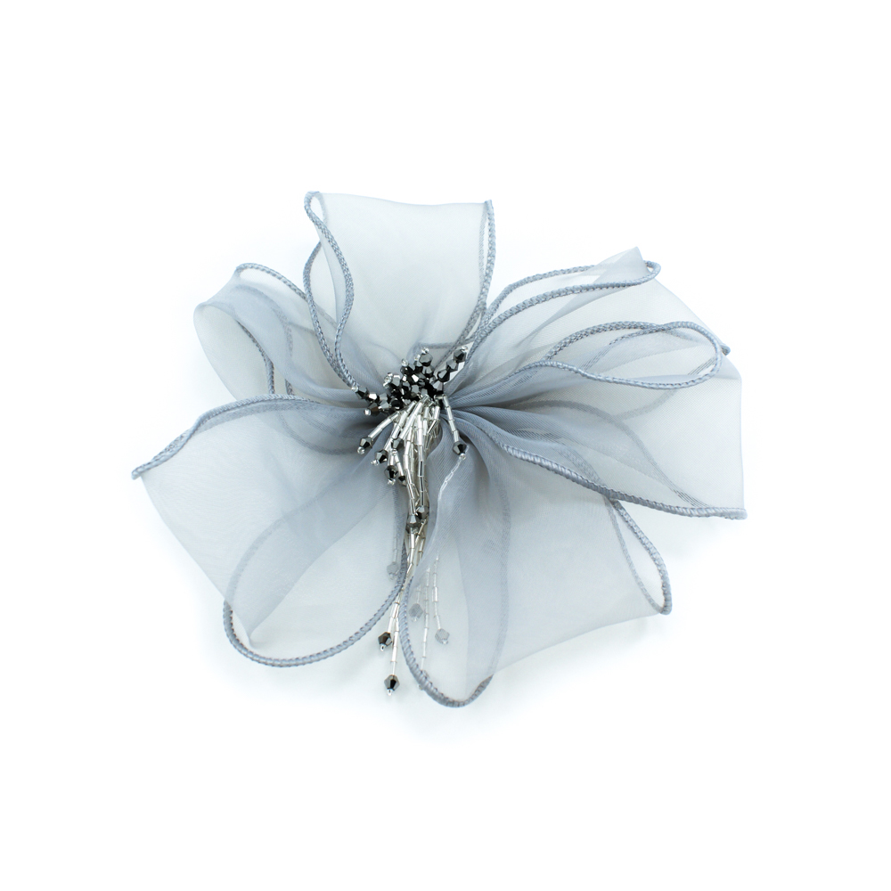 Аппликация декор Бант шифоновый 5 серый 19*18см. Аппликации Пришивные Цветы Банты