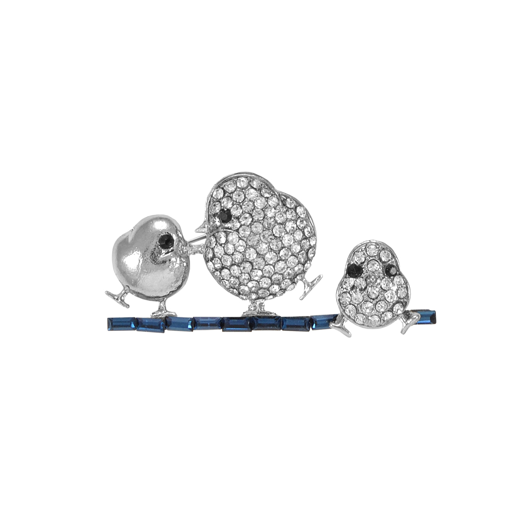 Брошь Птичка и Птенцы NIKEL, белые и черные камни, шт . Броши