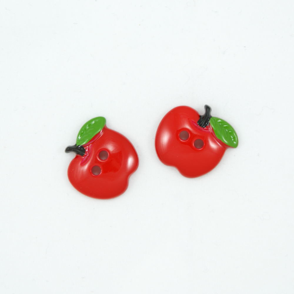 Пуговица детская CD-068 Яблоко красное, зеленый 17,8мм, шт. Пуговица Детская