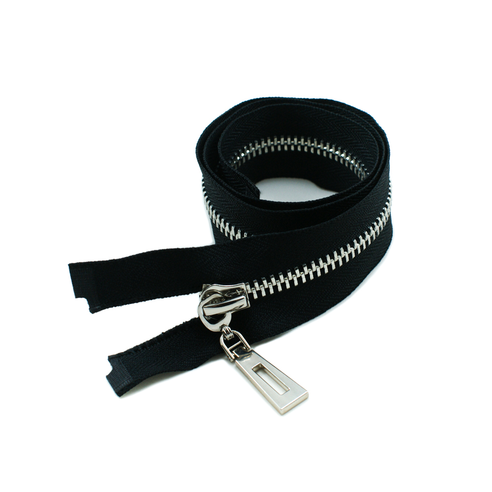 Змейка металлическая №8 65см, О/Е, Nickel и черная ткань, односторонняя, шт. Змейка Металл