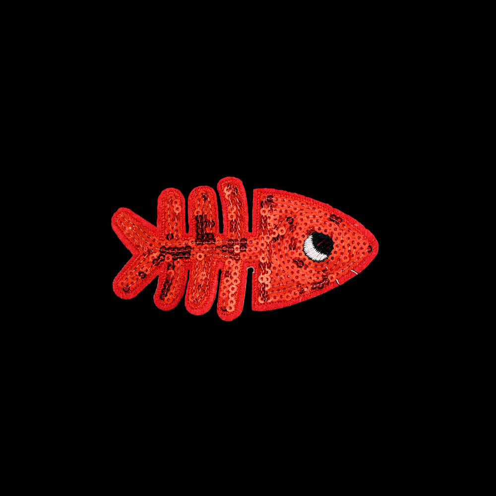Аппликация клеевая пайетки Рыба 10*5,5см красный, белый, шт. Аппликации клеевые Пайетки