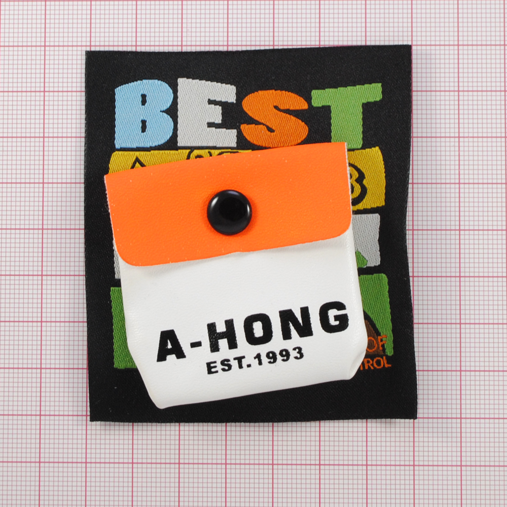 Лейба ткань и карман к/з, A-HONG BEST 7*8см., бел., черн., зел., желт., оранж., шт. Лейба Ткань