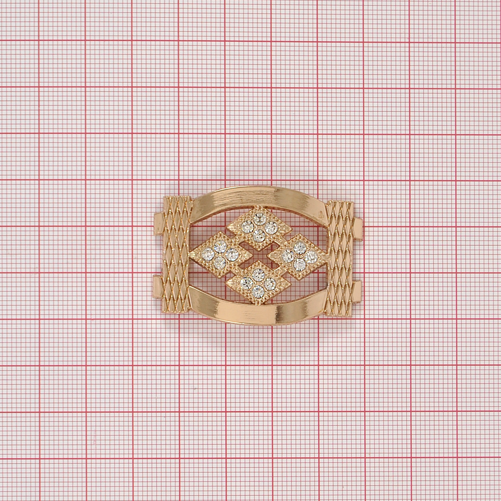 Краб металл Ромбы в рамке 45*30мм GOLD, белые камни, шт. Крабы Металл Геометрия Декор