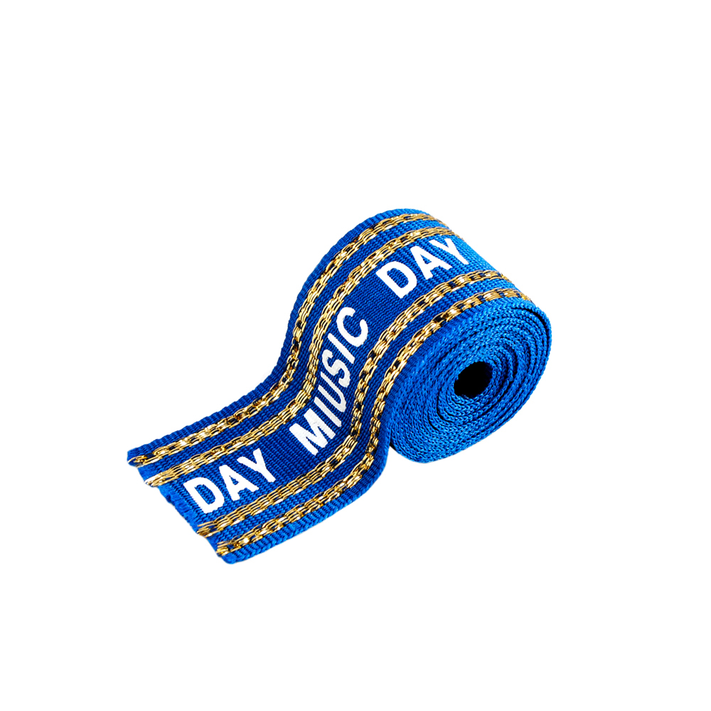 Тесьма тканевая пришивная MIUSIC DAY 3см, синий, белый, золотой люрекс, 50ярд. Тесьма