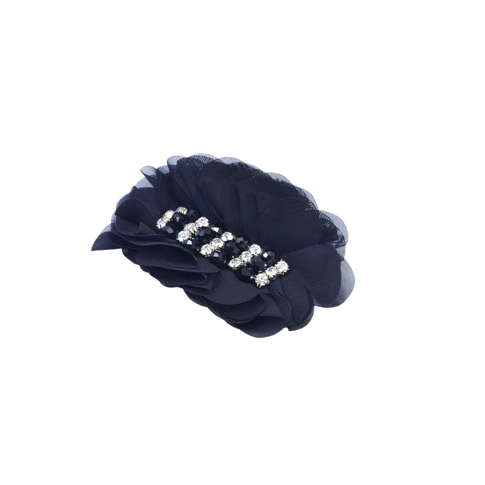 Аппликация декор Пион черный органза, сирен. бусины, камни в металле. Аппликация Декор