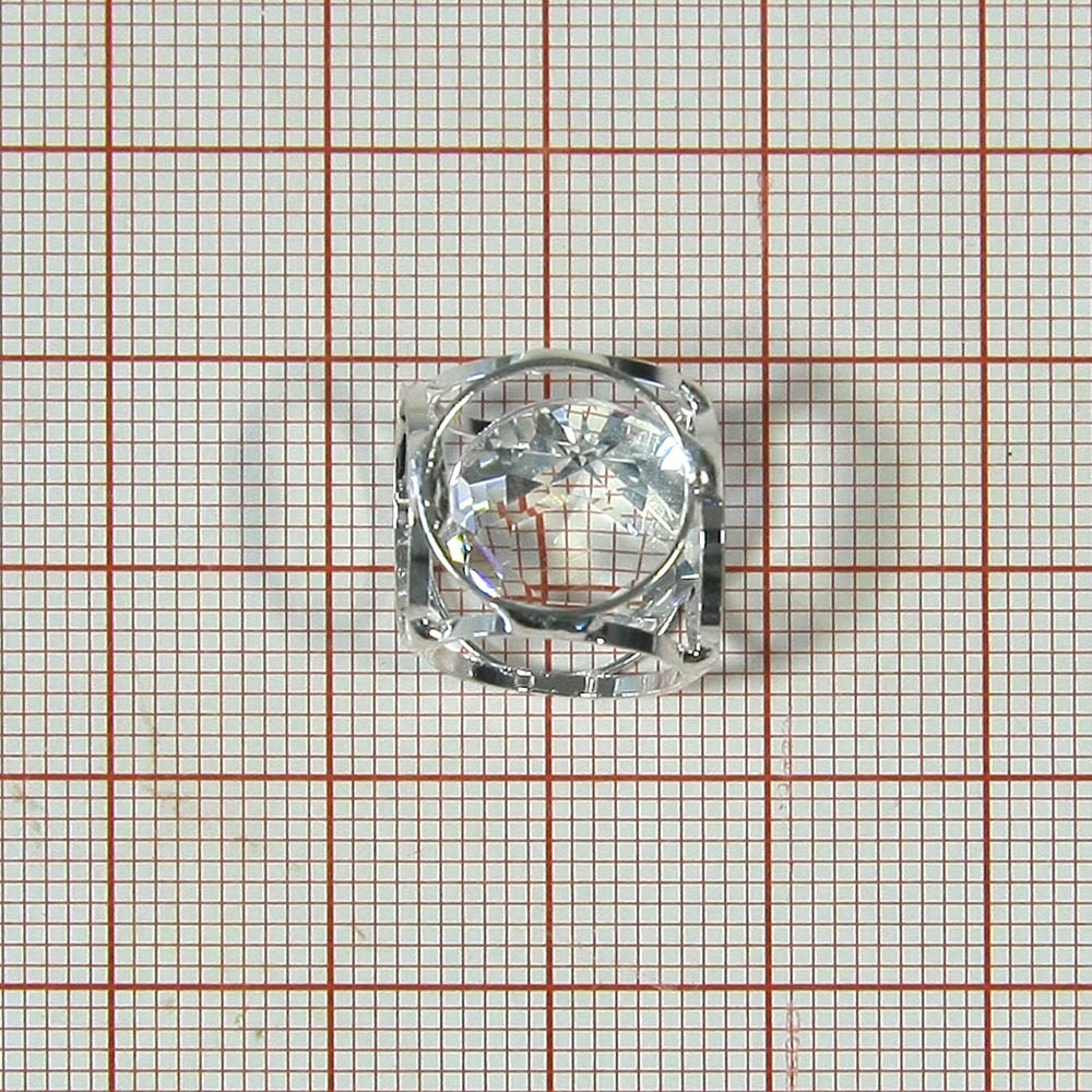 Декор металл пришивной 1212 Кубик NIKEL, белый камень, 12мм. Камень в оправе пришивной