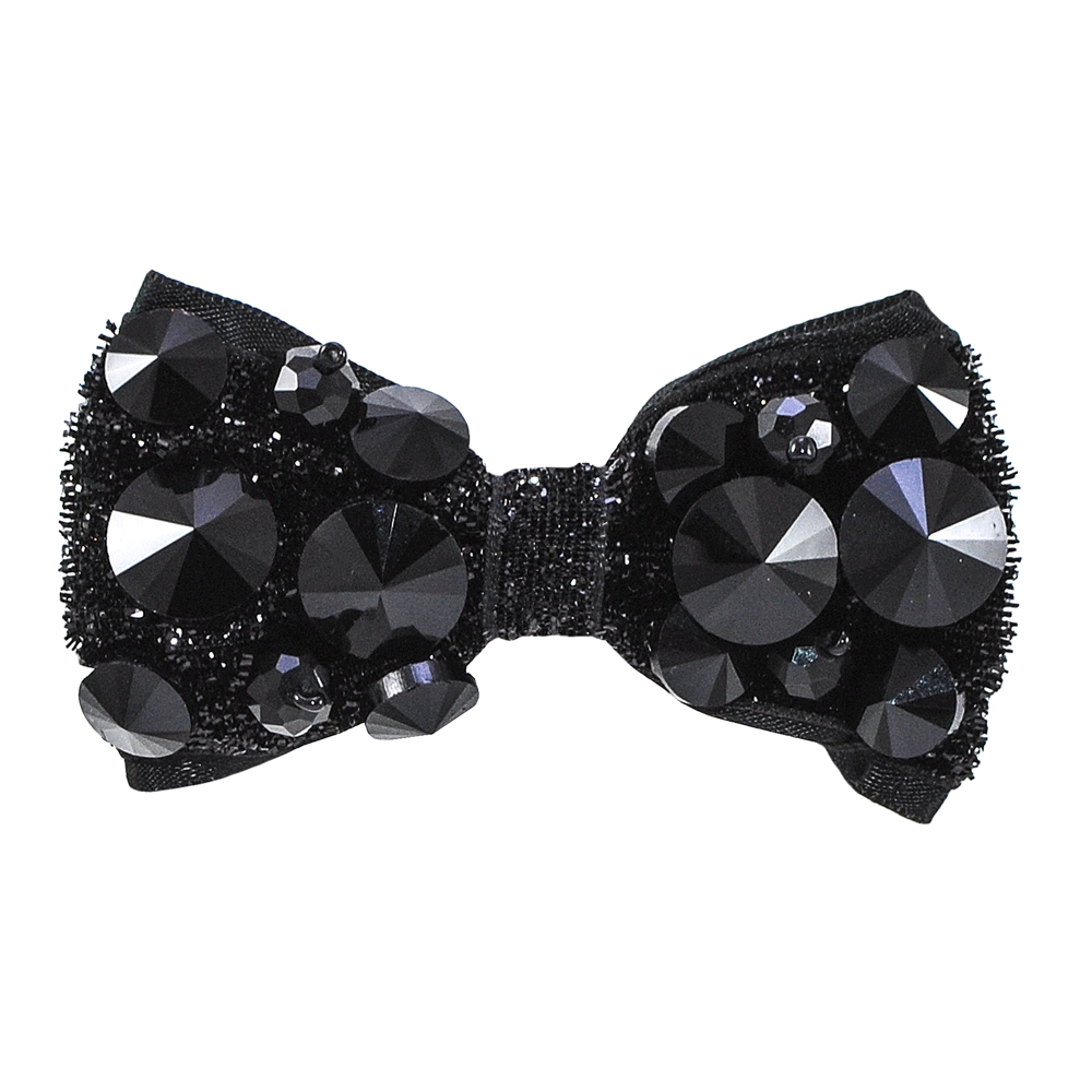 Аппликация декор черный бант на ленте с люрексом, черные камни. Аппликация Декор