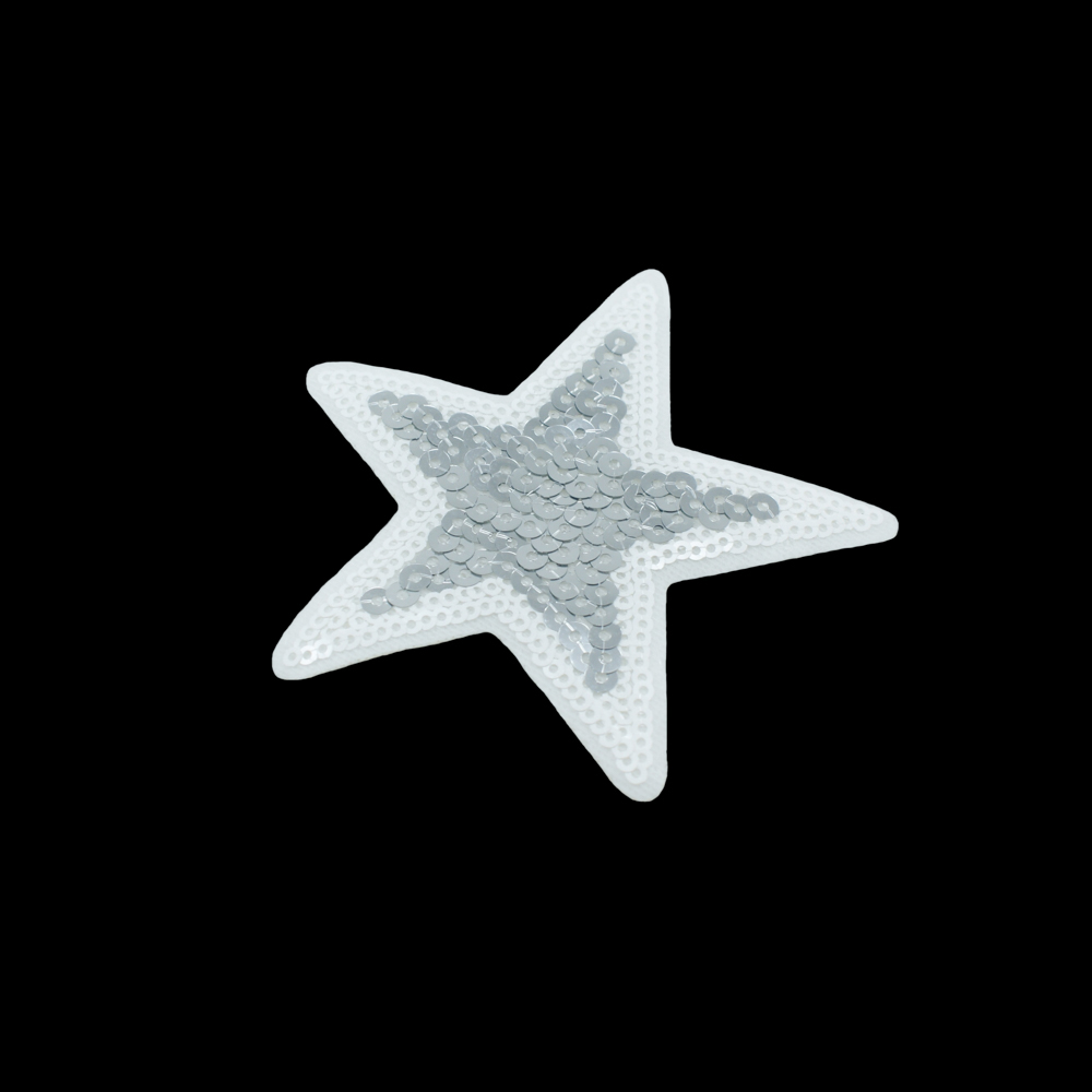 Аппликация клеевая пайетки Звезда 9*9см белый, белые и серебряные пайетки, шт. Аппликации клеевые Пайетки