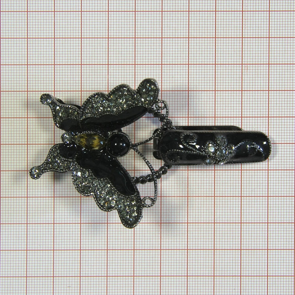 Клипса шубная 3279758 BLACK NIKEL, черная эмаль, black diamond камни, шт. Клипсы шубные, крючки