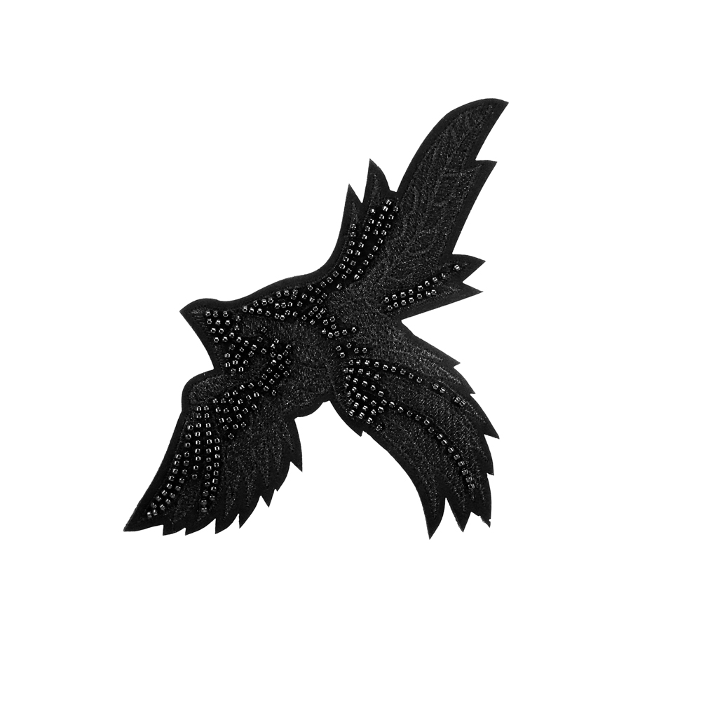 Нашивка тканевая бисер пришивная Ворон 13,5*20см черная вышивка, черный бисер, шт. Нашивка Стразы, Бисер