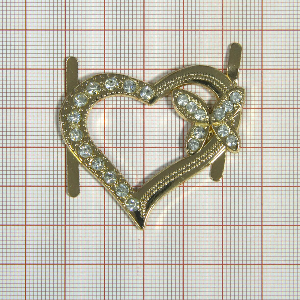 Краб металл Сердце с бабочкой Правый 47*41мм GOLD, белые камни, шт. Крабы Металл Геометрия Декор