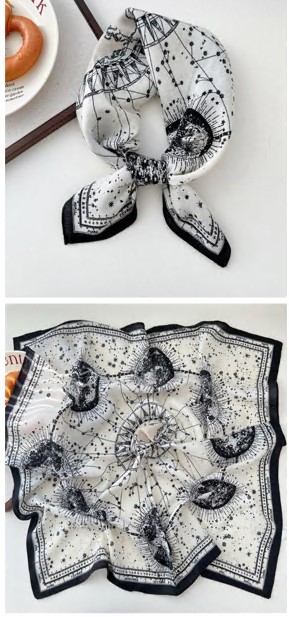 Платок тканевый Космос, 65*65см, белый, черный, шт. Украшения