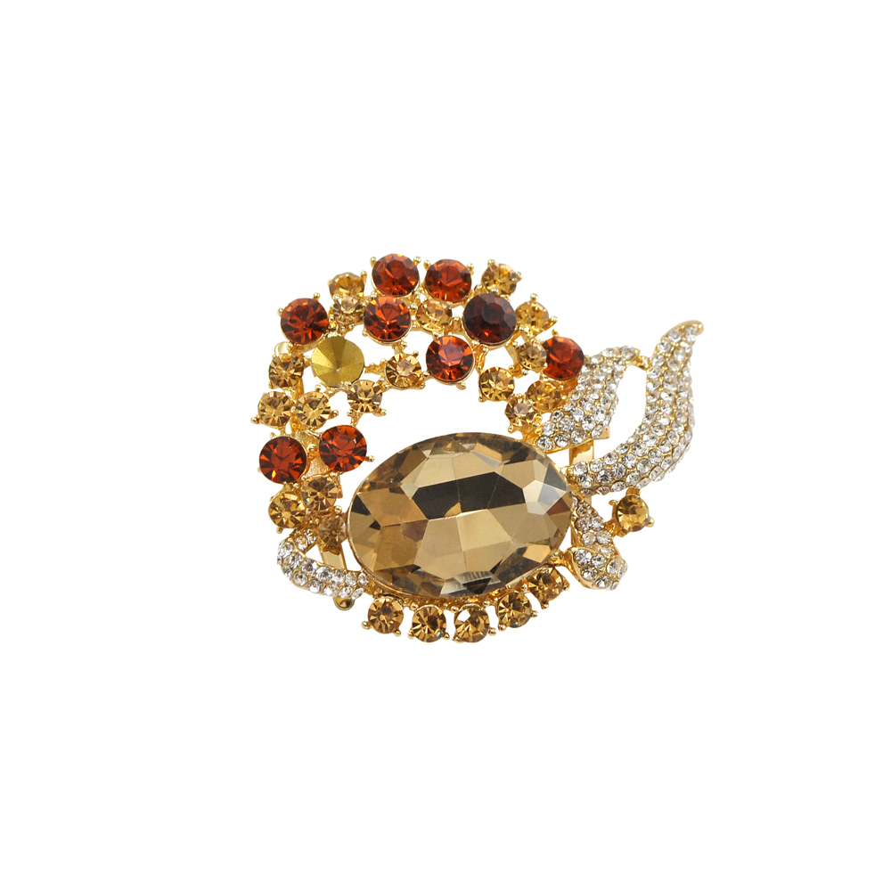 Краб металл Брошь Кувшин 5,2*4,5см GOLD, светлый топаз, темный топаз, белые камни. Крабы Металл Геометрия Декор