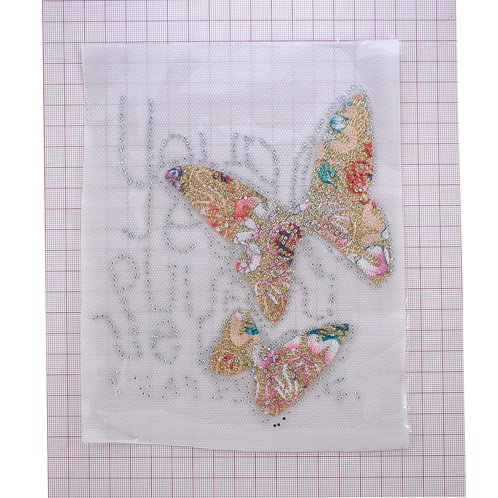 Термоаппликация тканевая принт Бабочки со стразами, 15*17см, белый, желтый, голубой, розовый, шт. Аппликации клеевые Тканевые