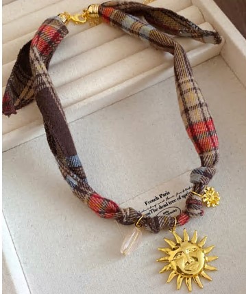 Ожерелье тканевое Солнце, 42*8см, золото, клетка, шт. Украшения