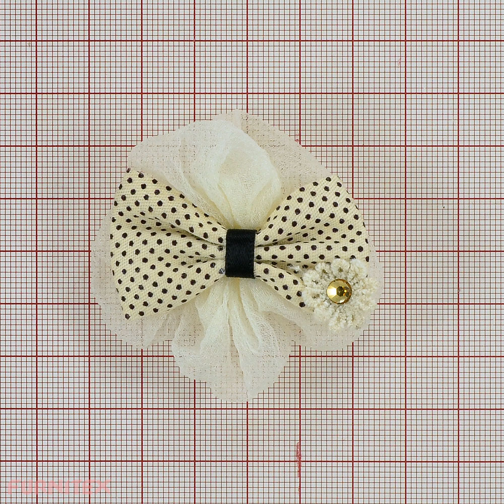 Аппликация декор №193 беж ЦВЕТОК, бантик Горошек, 5,5см . Аппликация Декор